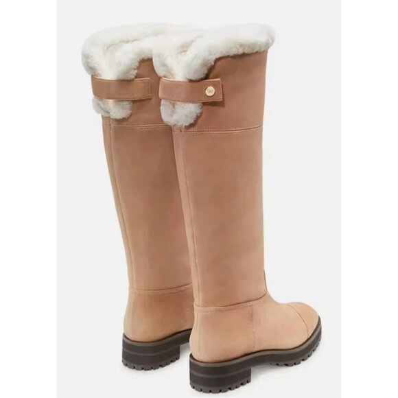 New Stuart Weitzman Alpine Shearling Trim Leather Knee High Leather Boots - Picture 2 of 13